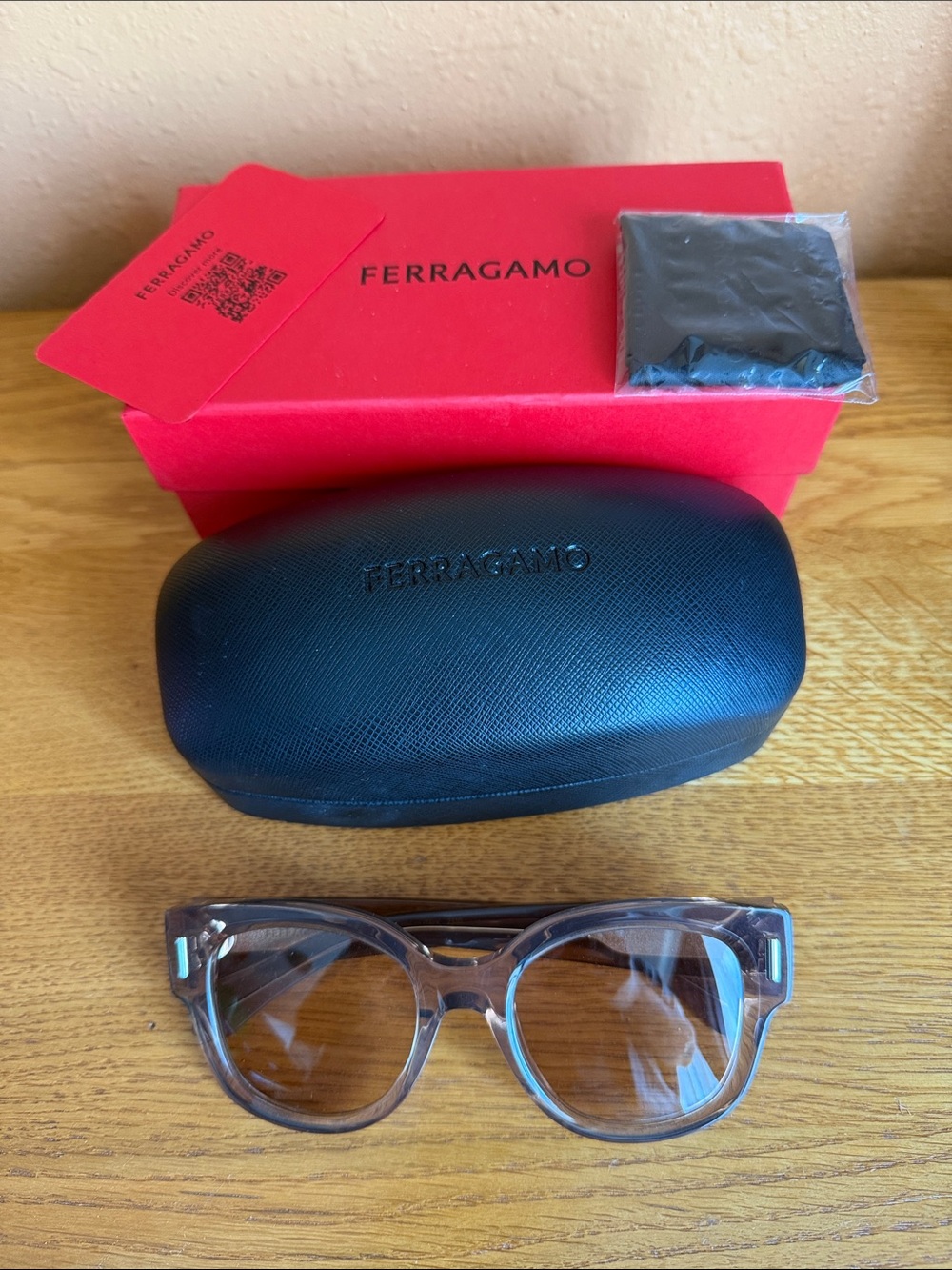 NWOT - Salvatore Ferragamo Transparent Brown Frame Sunglasses with Brown Lenses